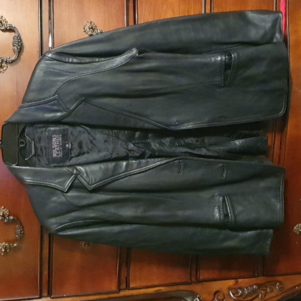 Vtg Ladies Wilson's Leather Black Leather Blazer sz Med